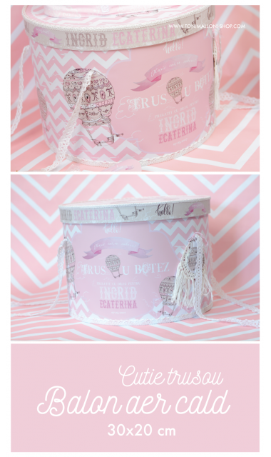 Trusou de botez cu baloane de aer cald roz si broderie, Hot Air Pink Balloon!  9